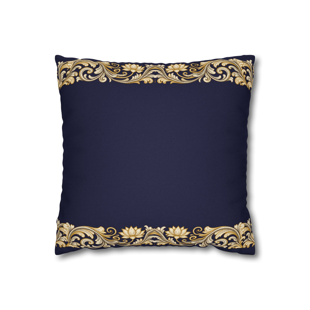 Baroque Gold Scroll Decorative Pillowcase — Navy Square Throw Pillow Cover