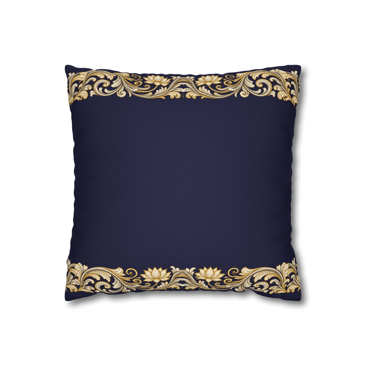 Baroque Gold Scroll Decorative Pillowcase — Navy Square Throw Pillow Cover