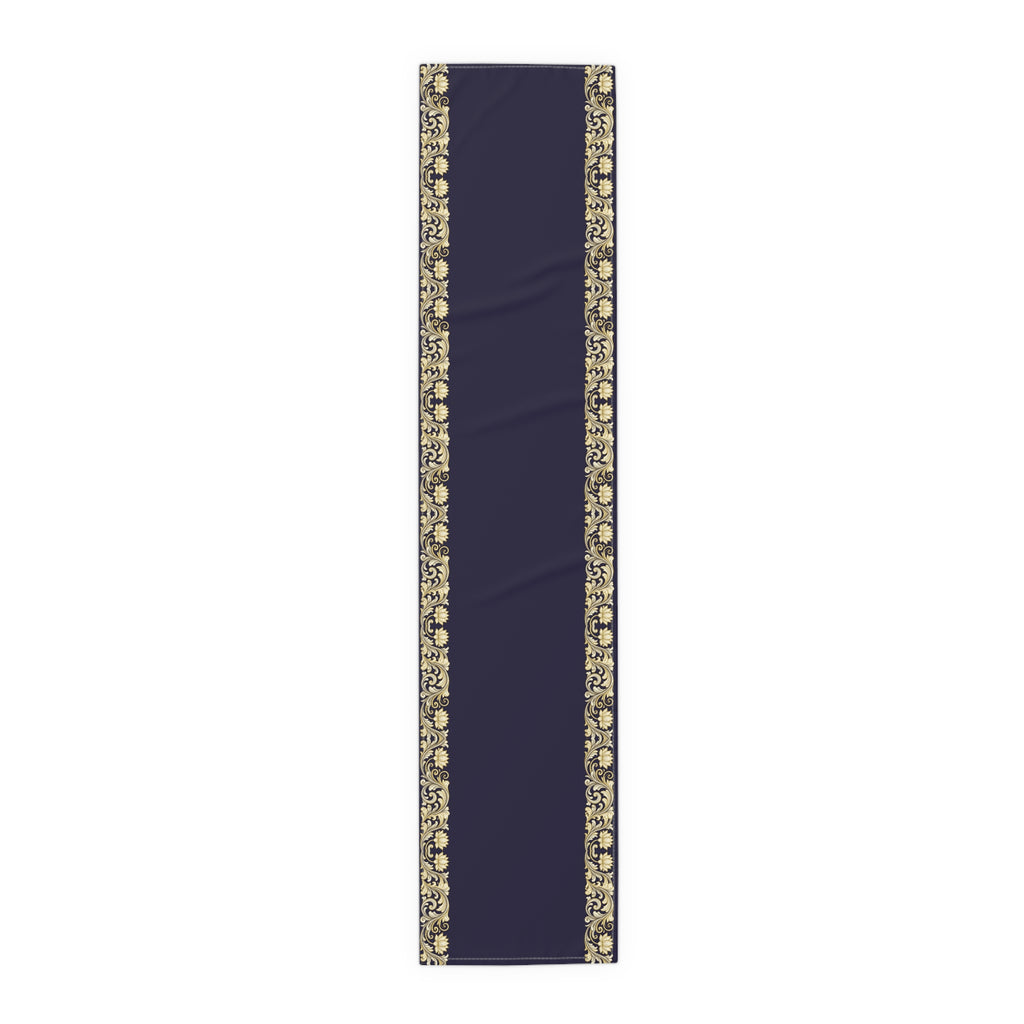 Navy & Gold Baroque Table Runner | Elegant Dining Décor