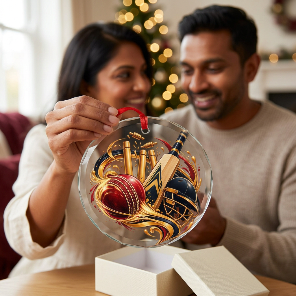 Cricket Christmas Glass Ornament | Sri Lankan Cricket Fan Gift