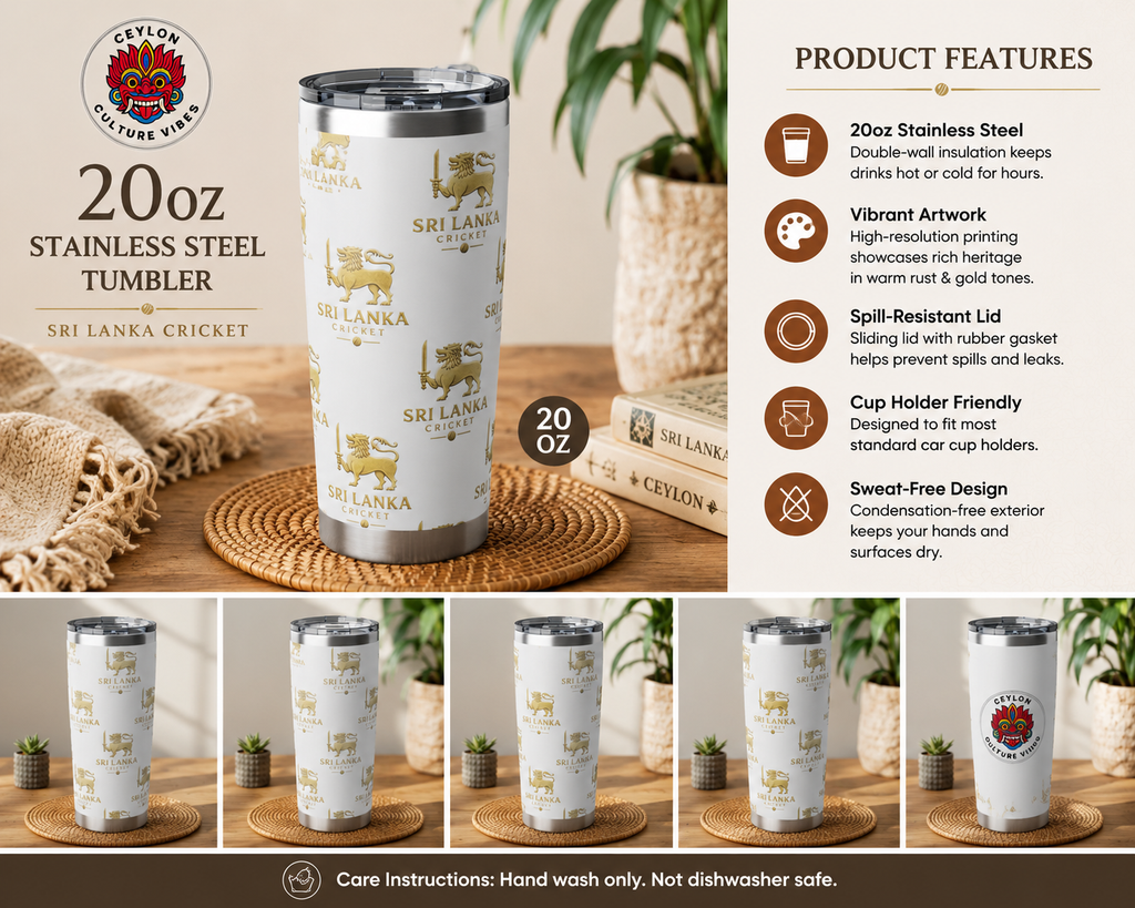 Sri Lanka Cricket Gift | Lion Crest 20 oz Travel Tumbler