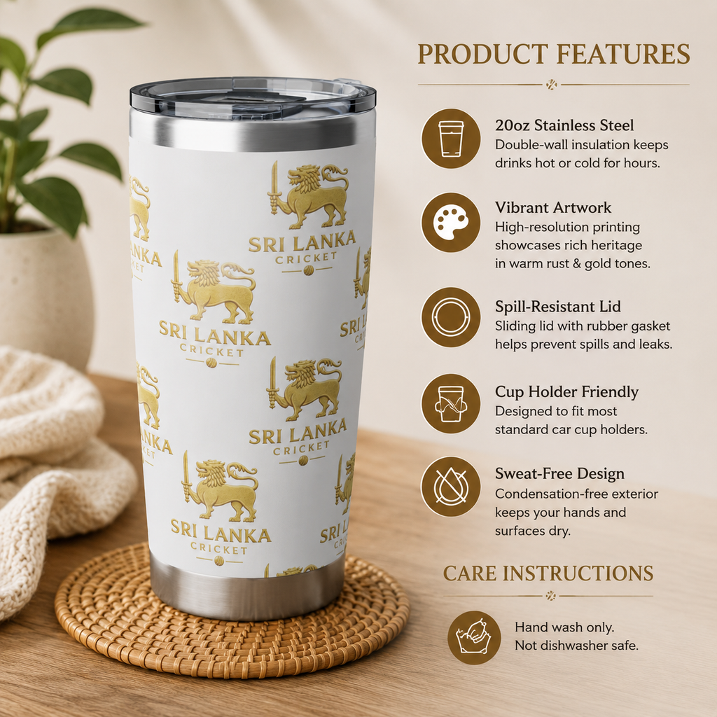 Sri Lanka Cricket Gift | Lion Crest 20 oz Travel Tumbler