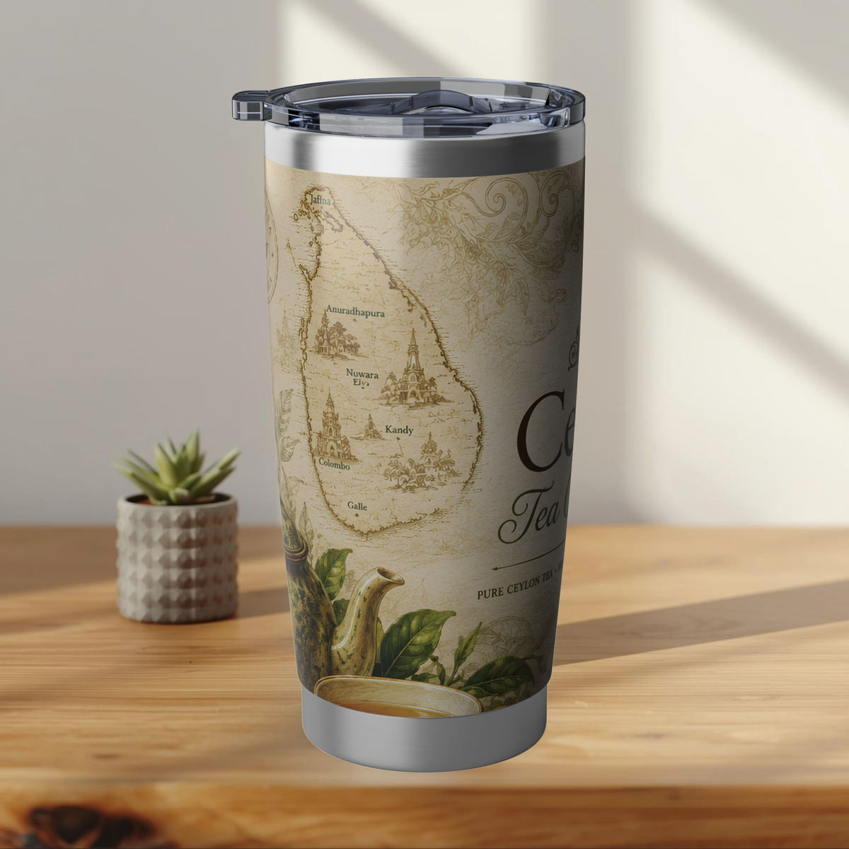 Ceylon Tea Collection Tumbler | Vintage Tea Label 20oz Travel Cup