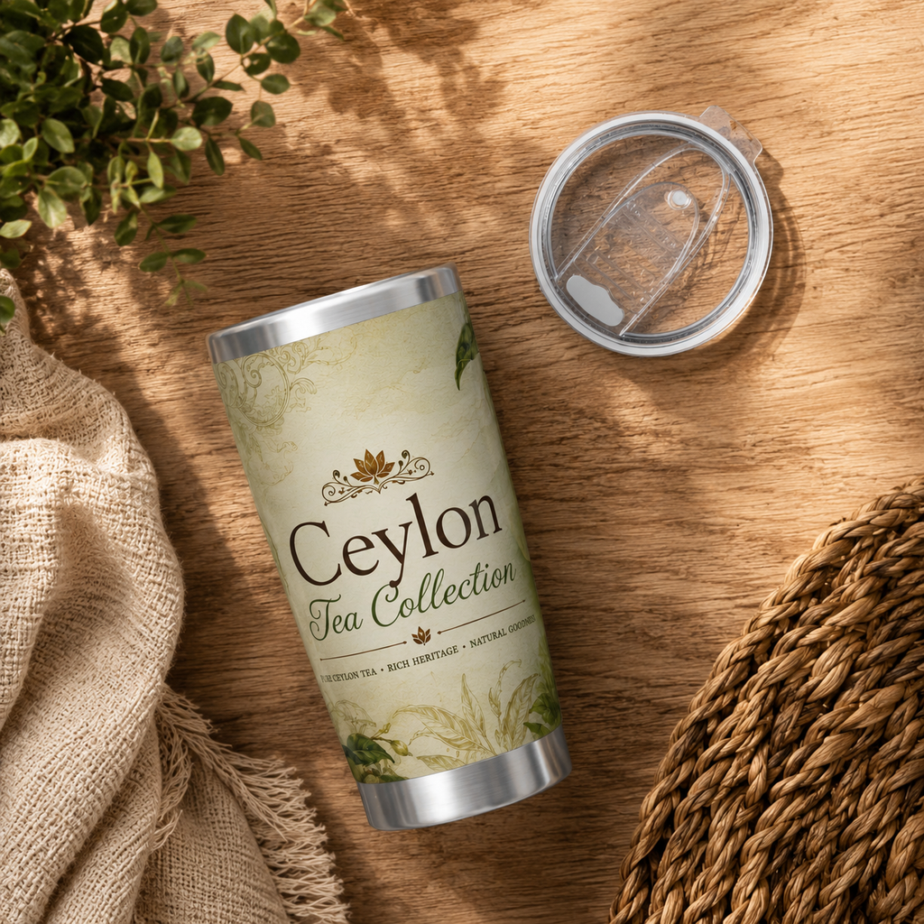Ceylon Tea Collection Tumbler | Vintage Tea Label 20oz Travel Cup