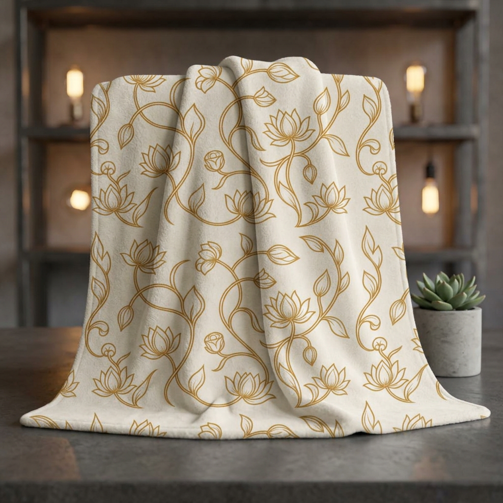 Ceylon Lotus Sherpa Blanket Sri Lankan Temple Flower Gold Botanical Fleece Throw