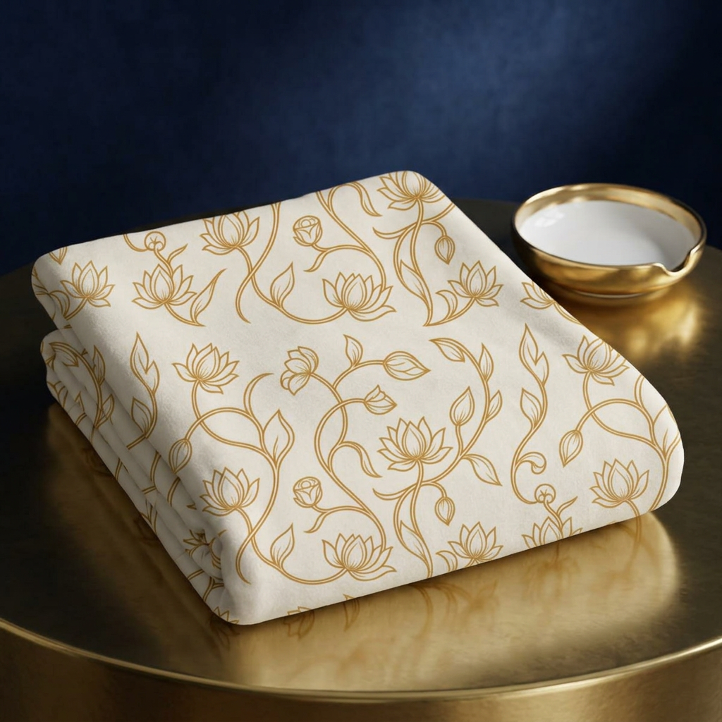 Ceylon Lotus Sherpa Blanket Sri Lankan Temple Flower Gold Botanical Fleece Throw