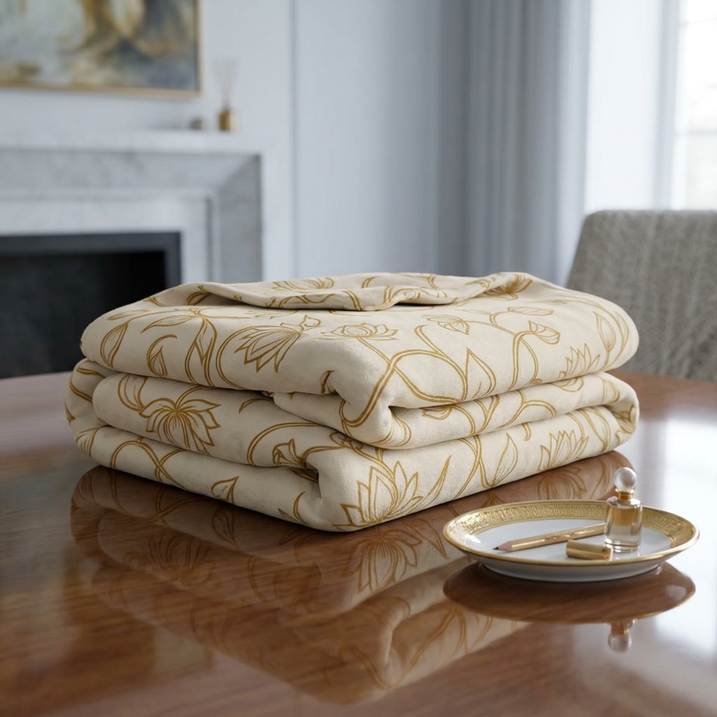 Ceylon Lotus Sherpa Blanket Sri Lankan Temple Flower Gold Botanical Fleece Throw