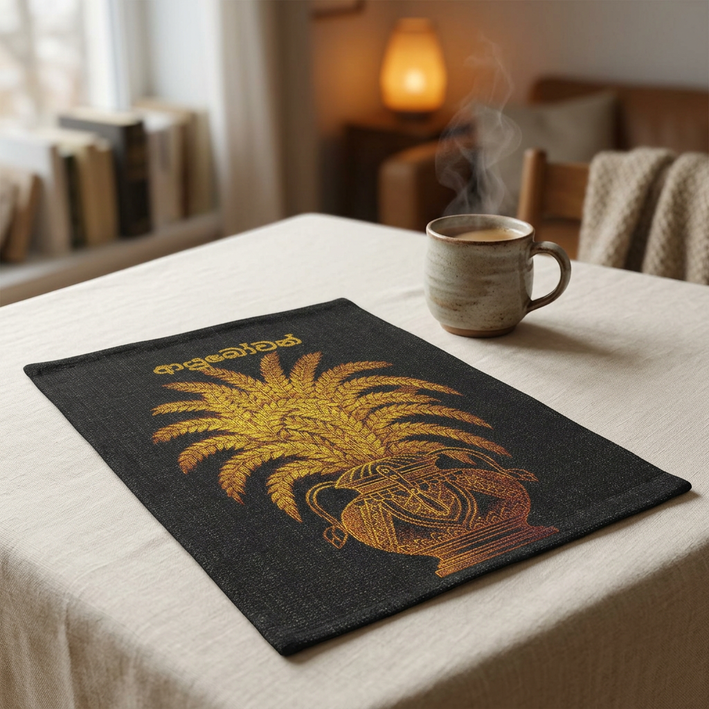 Golden Palm & Lotus Woven Wall Tapestry