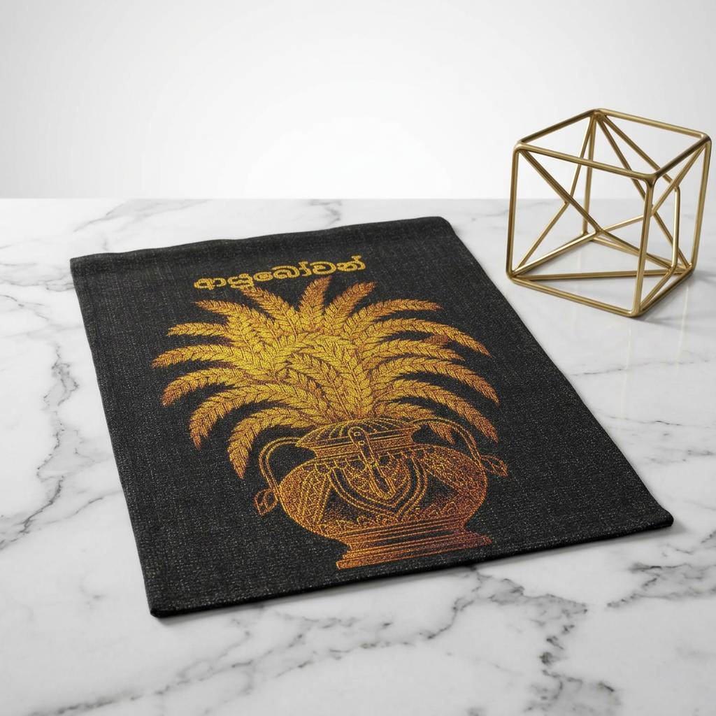 Golden Palm & Lotus Woven Wall Tapestry