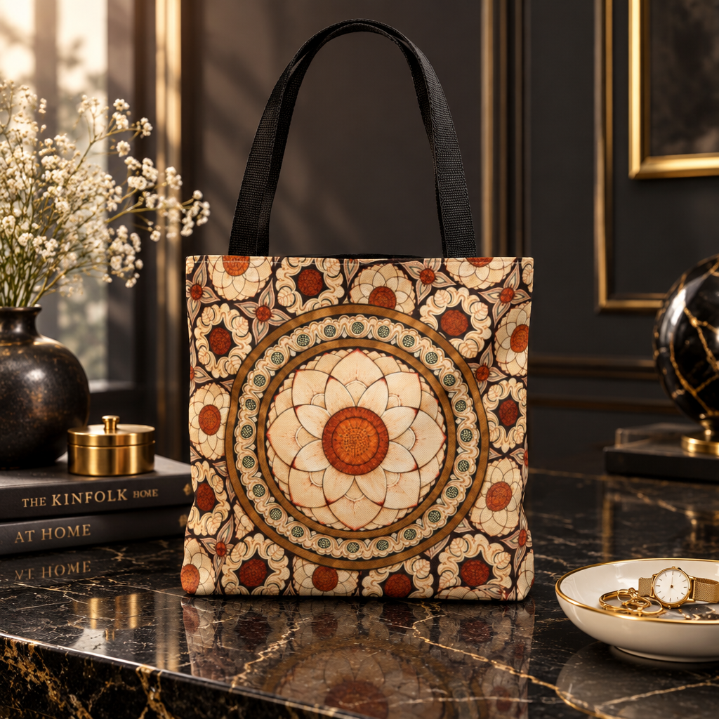 Sri Lankan Floral Mandala Tote Bag Cream & Terracotta