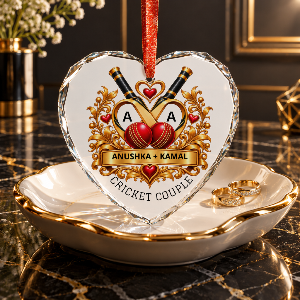 Personalized Cricket Couple Heart Ornament | Sri Lankan Gift