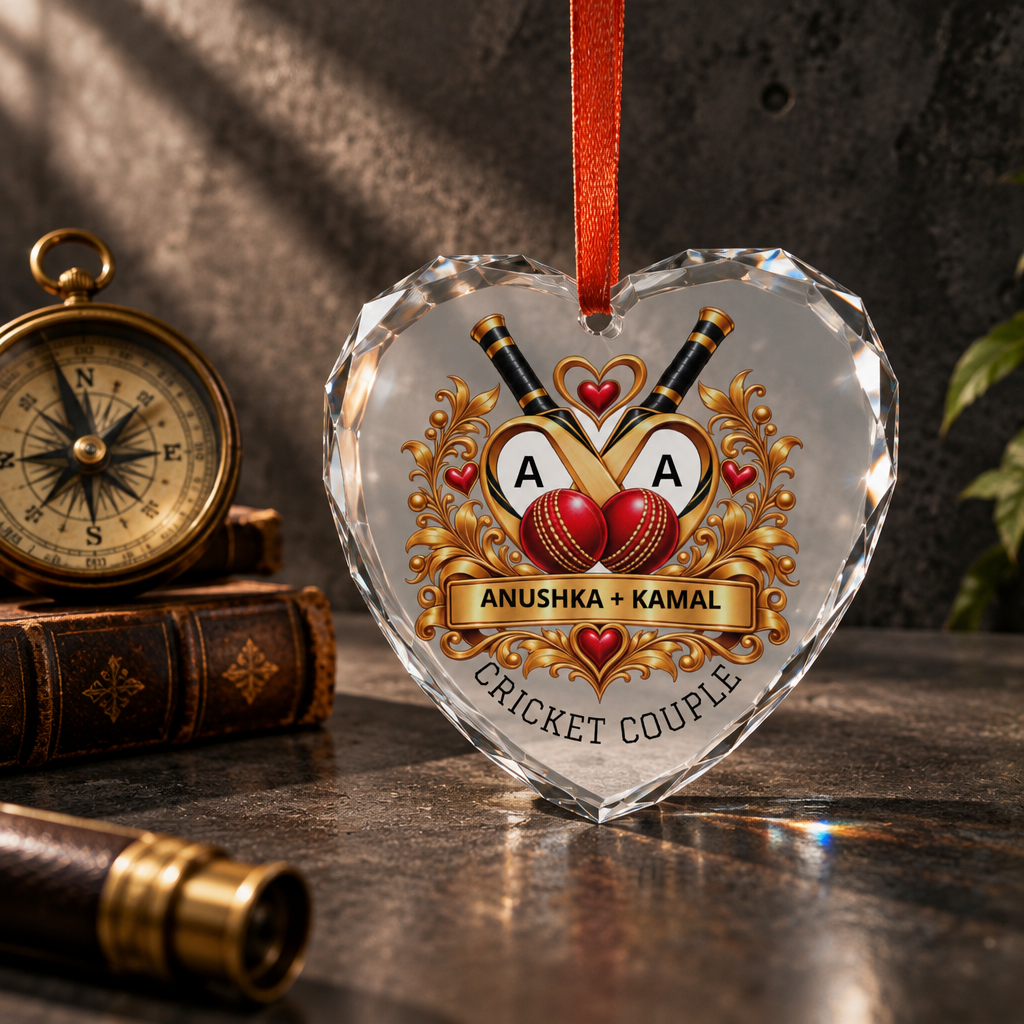 Personalized Cricket Couple Heart Ornament | Sri Lankan Gift