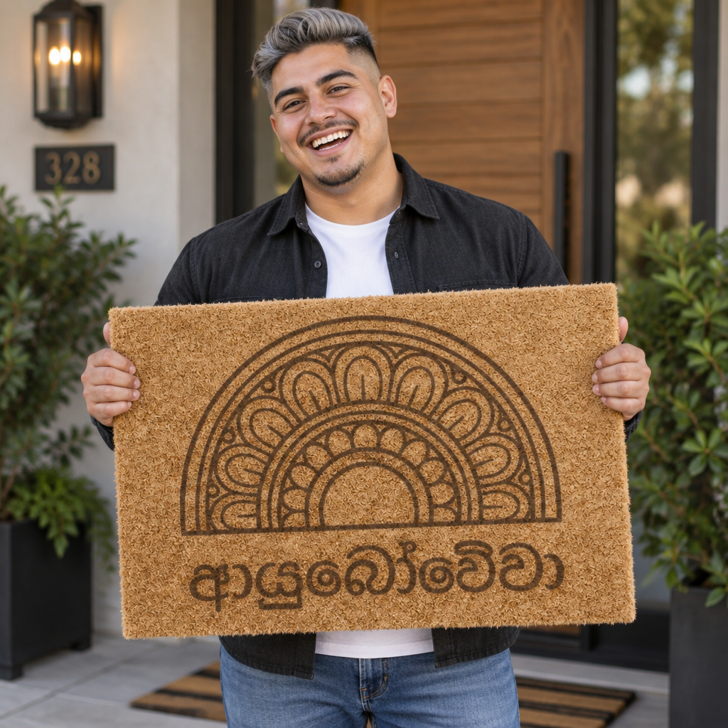 Ayubowewa Coir Doormat | Sri Lankan Floral Mandala Welcome Mat