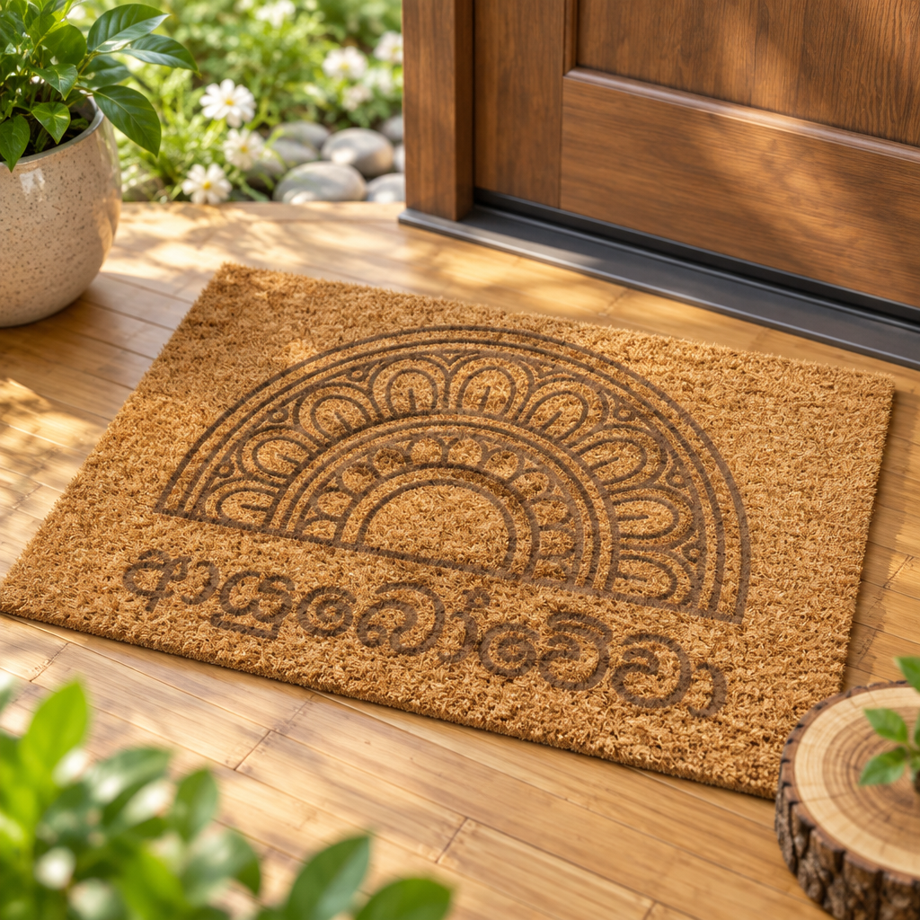 Ayubowewa Coir Doormat | Sri Lankan Floral Mandala Welcome Mat