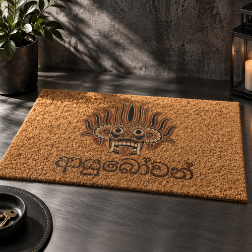 Ayubowan Coir Doormat | Sri Lankan Single Mask Design