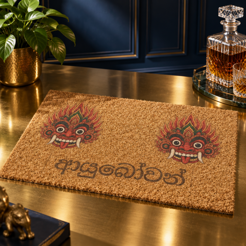 Ayubowan Coir Doormat | Sri Lankan Raksha Mask Welcome Mat