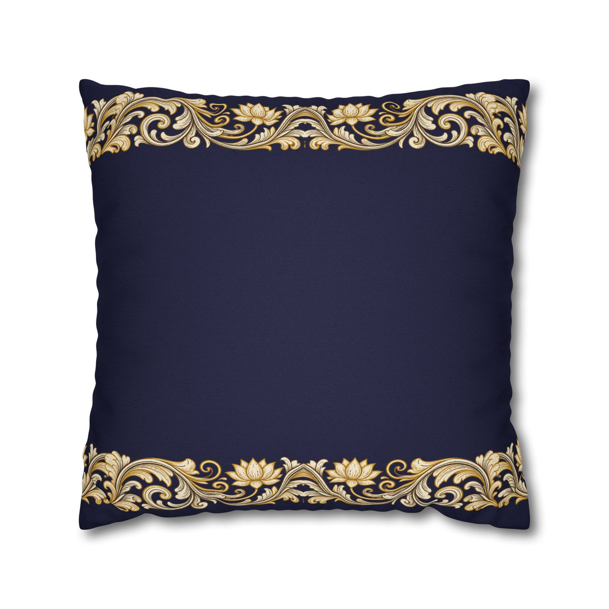 Baroque Gold Scroll Decorative Pillowcase — Navy Square Throw Pillow Cover