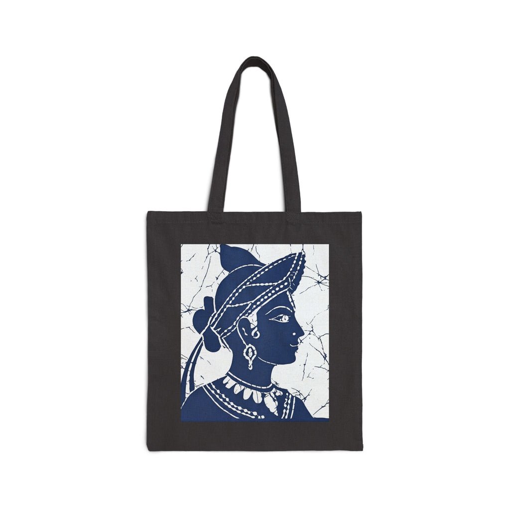 Ceylon Dancer Batik Canvas Tote Bag Sri Lankan Sigiriya Apsara Black Shopper