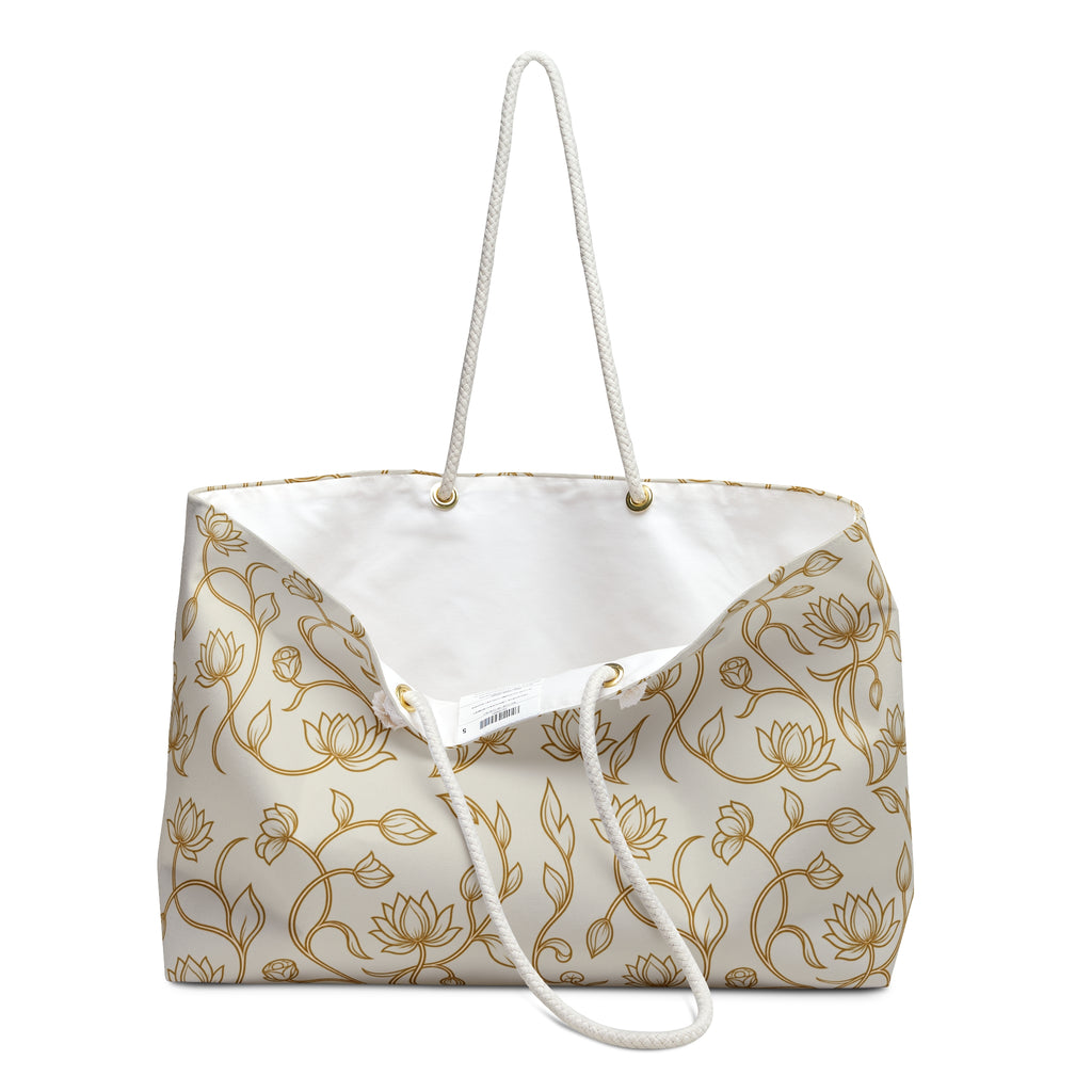 Ceylon Lotus Weekender Bag Sri Lankan Temple Flower Gold Botanical Travel Tote