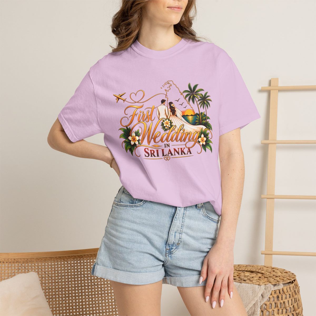 Sri Lanka Destination Wedding T-Shirt — "First Wedding Sri Lanka" Couple Tee (Roshini & Rohan 2026)