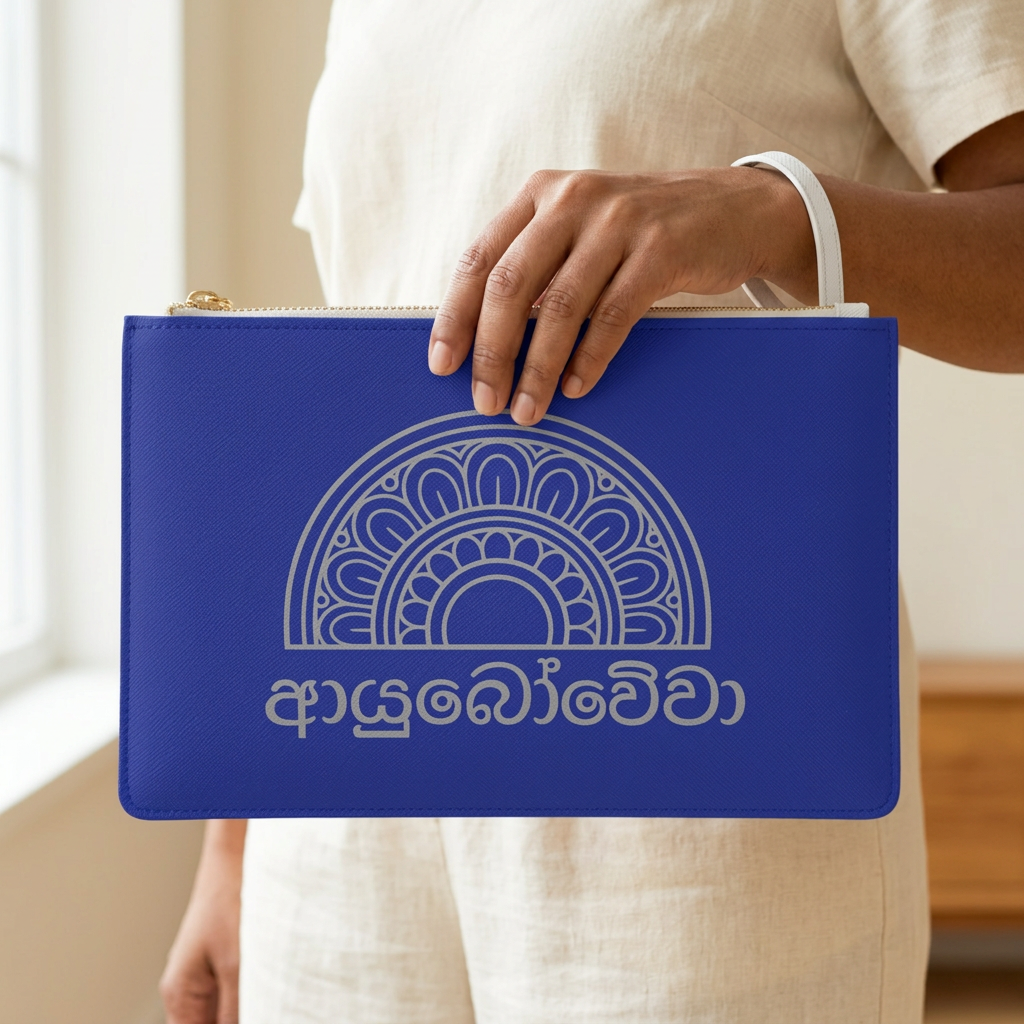 Sri Lankan Sinhala Script Clutch Bag | Cobalt Blue Wristlet