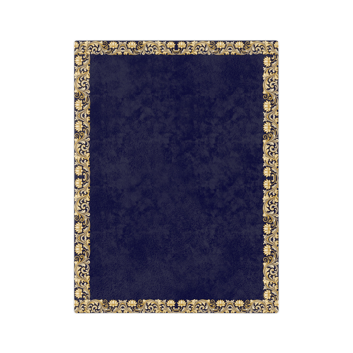 Navy & Gold Ornate Border Velveteen Microfiber Blanket