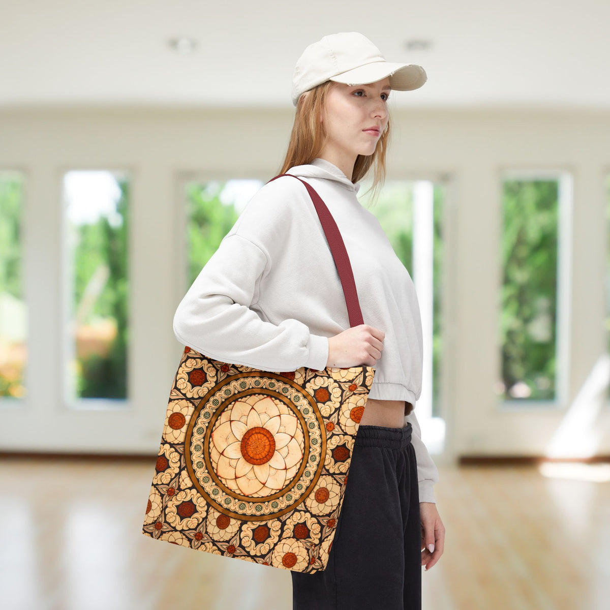 Sri Lankan Floral Mandala Tote Bag Cream & Terracotta