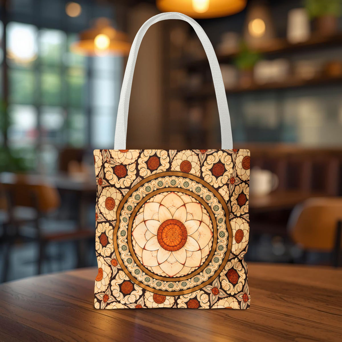 Sri Lankan Floral Mandala Tote Bag Cream & Terracotta