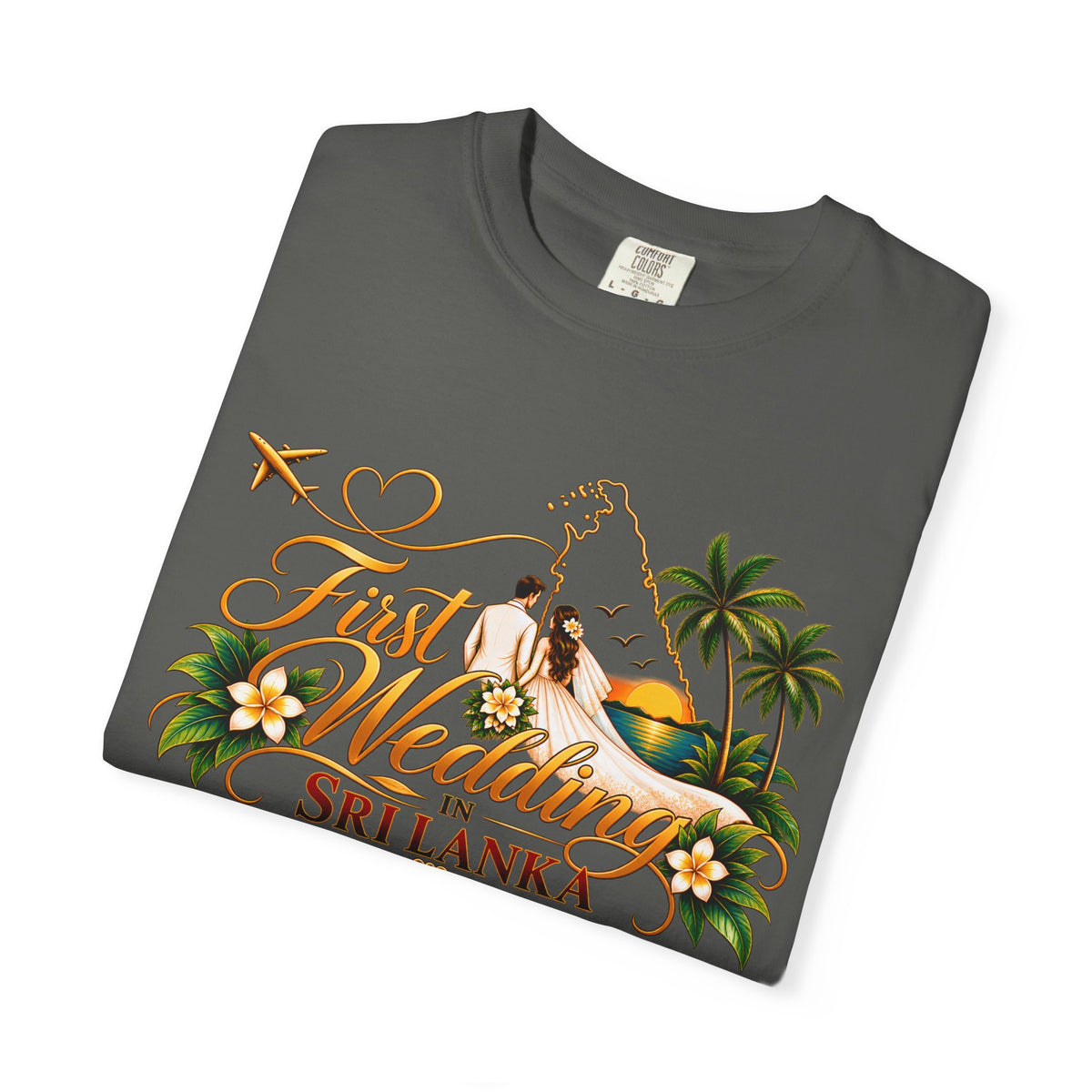 Sri Lanka Destination Wedding T-Shirt — "First Wedding Sri Lanka" Couple Tee (Roshini & Rohan 2026)