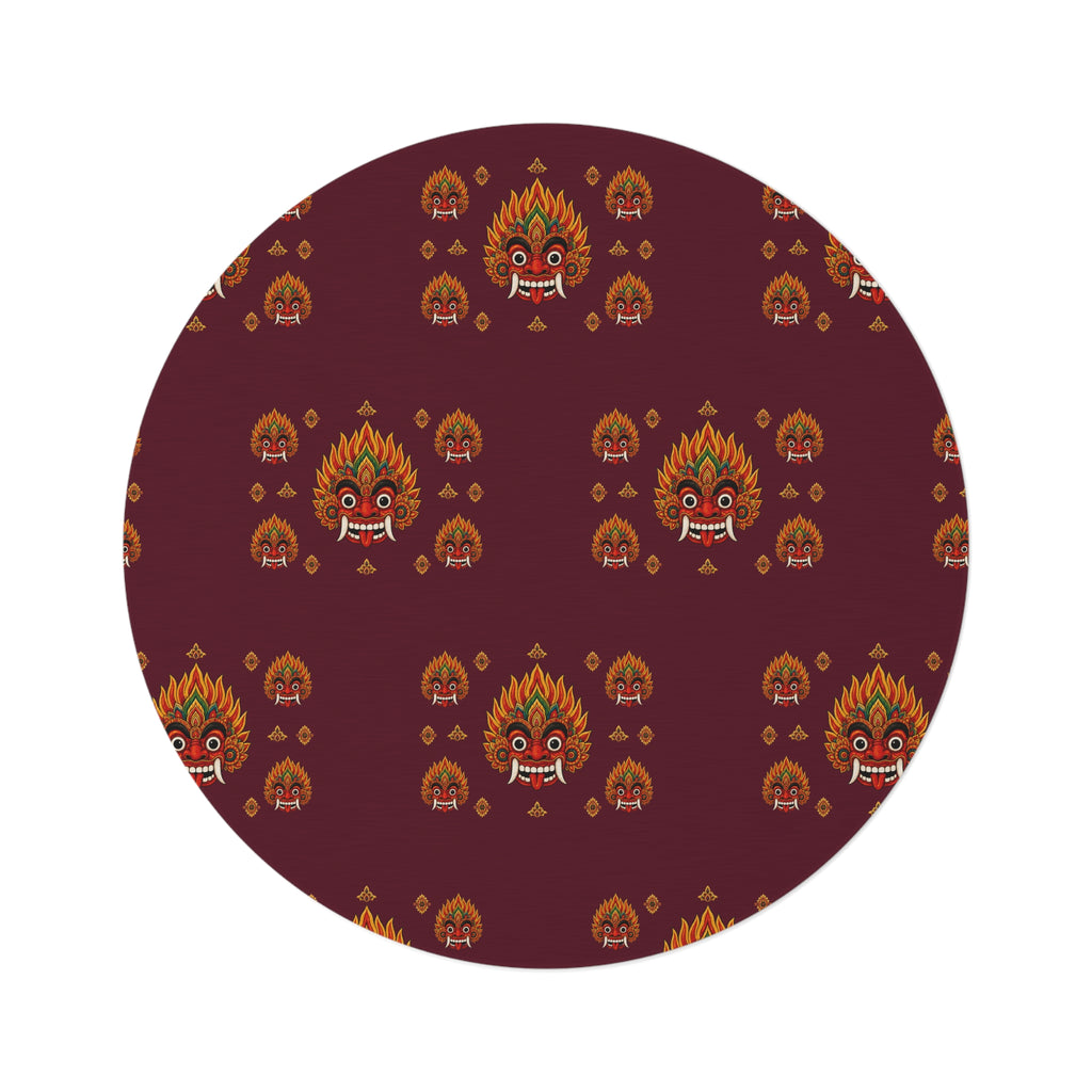 Raksha Mask Round Rug Deep Burgundy
