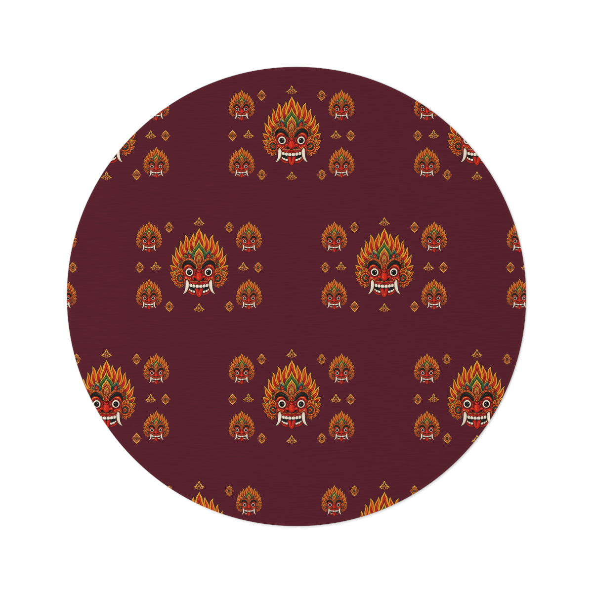 Raksha Mask Round Rug Deep Burgundy