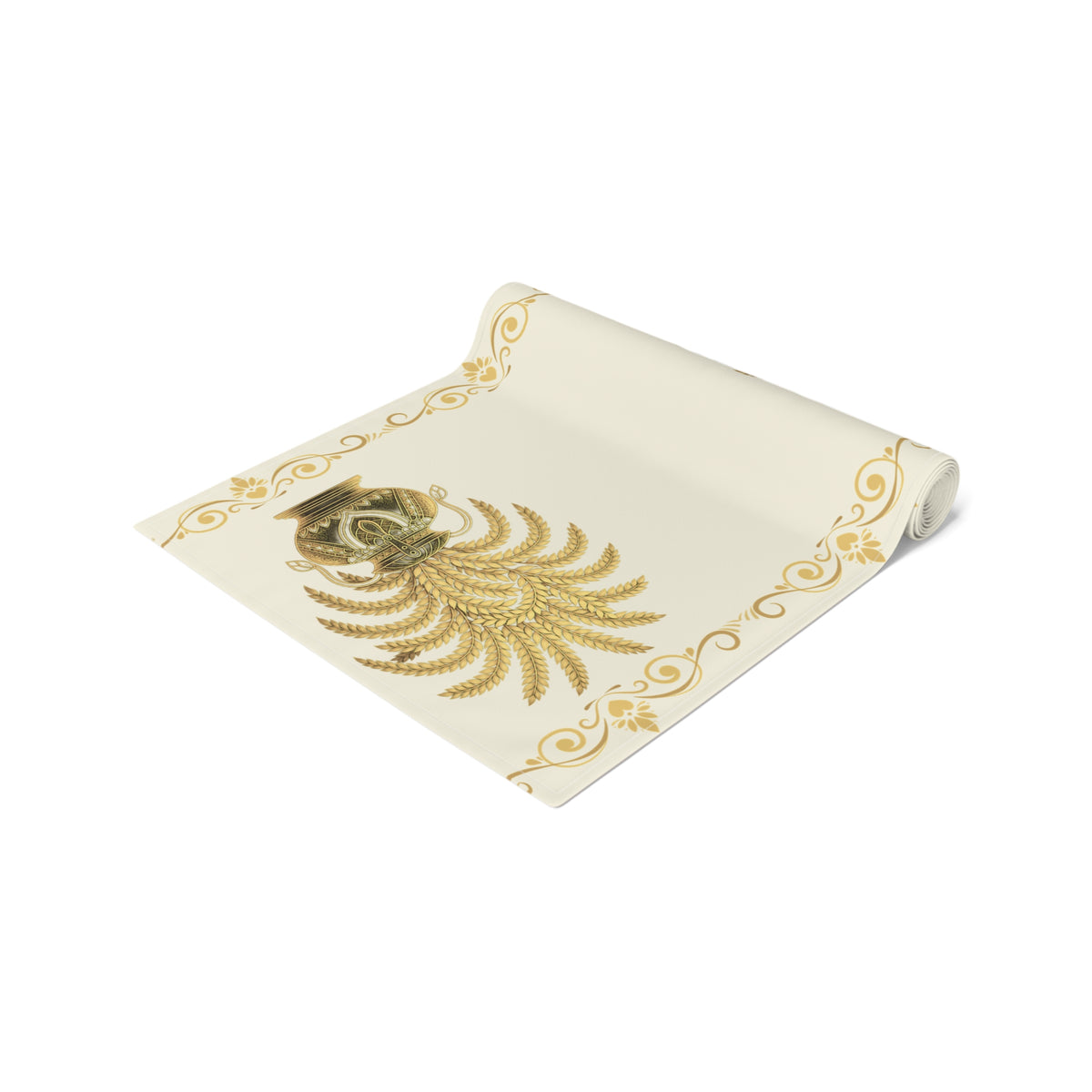 Punkalasa Table Runner Sri Lankan Gold Blessing Ivory Baroque Dining Table Linen