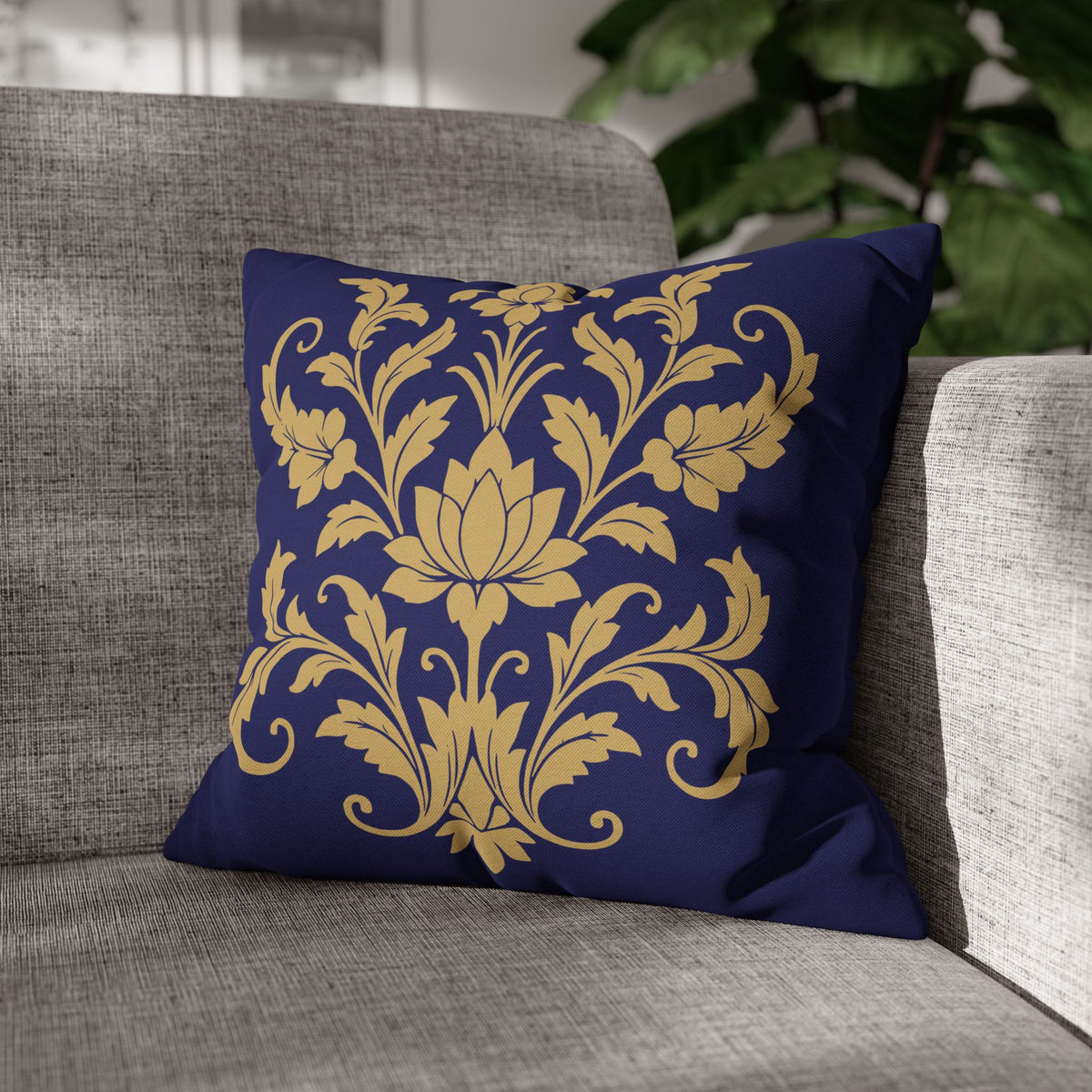 Kandyan Heritage Cushion Cover – Navy & Gold Floral Pillowcase