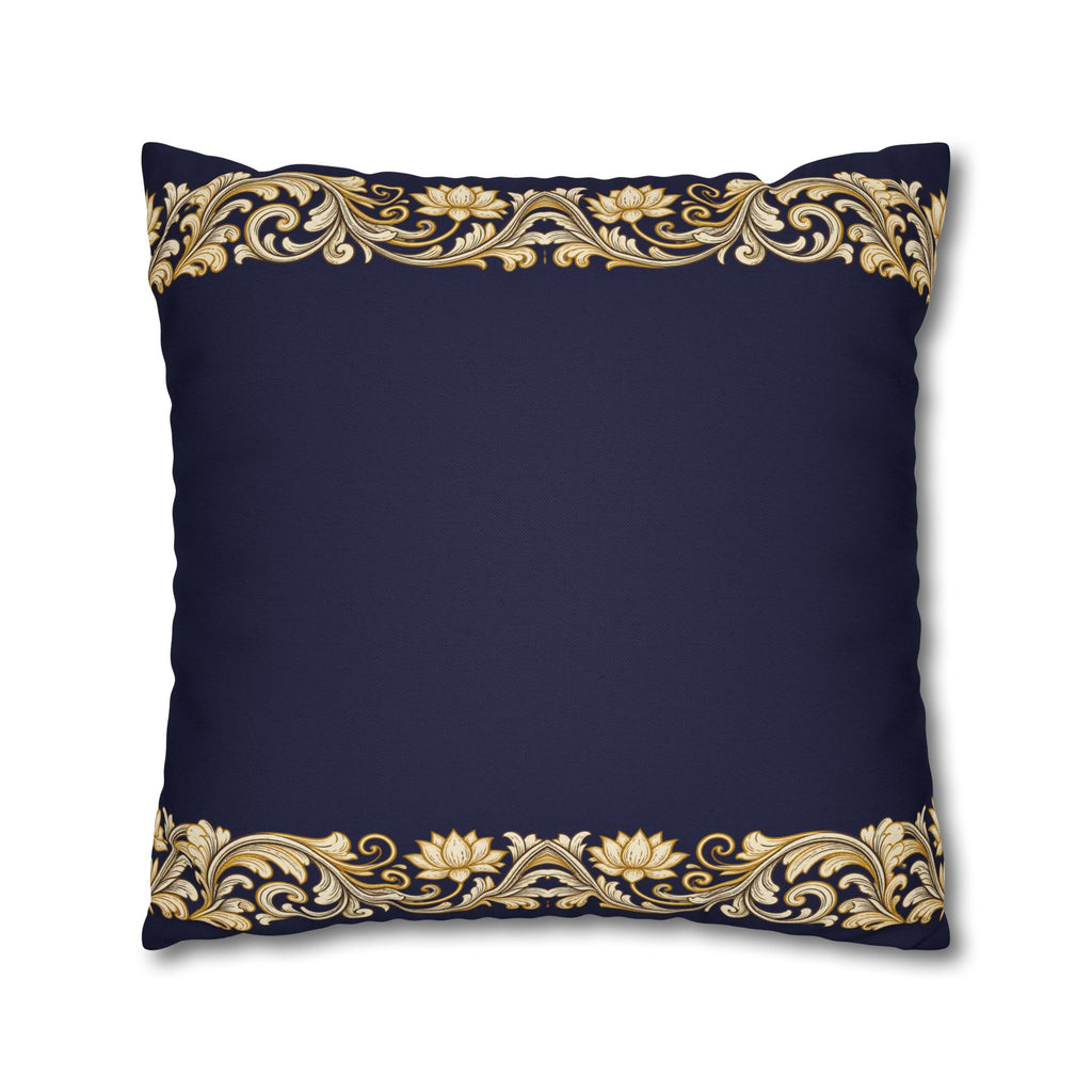 Baroque Gold Scroll Decorative Pillowcase — Navy Square Throw Pillow Cover