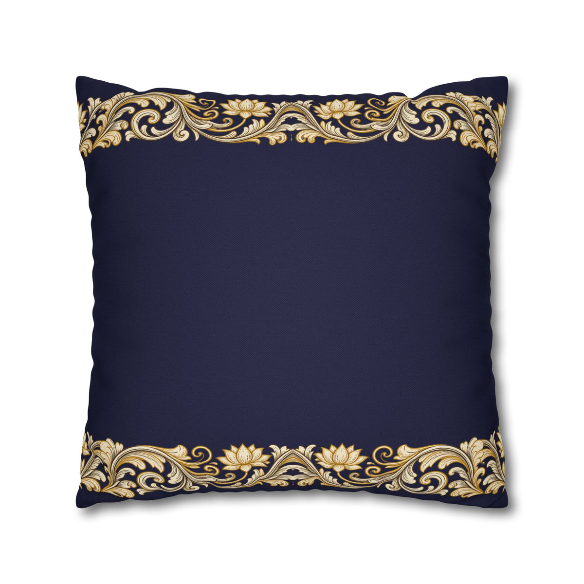 Baroque Gold Scroll Decorative Pillowcase — Navy Square Throw Pillow Cover