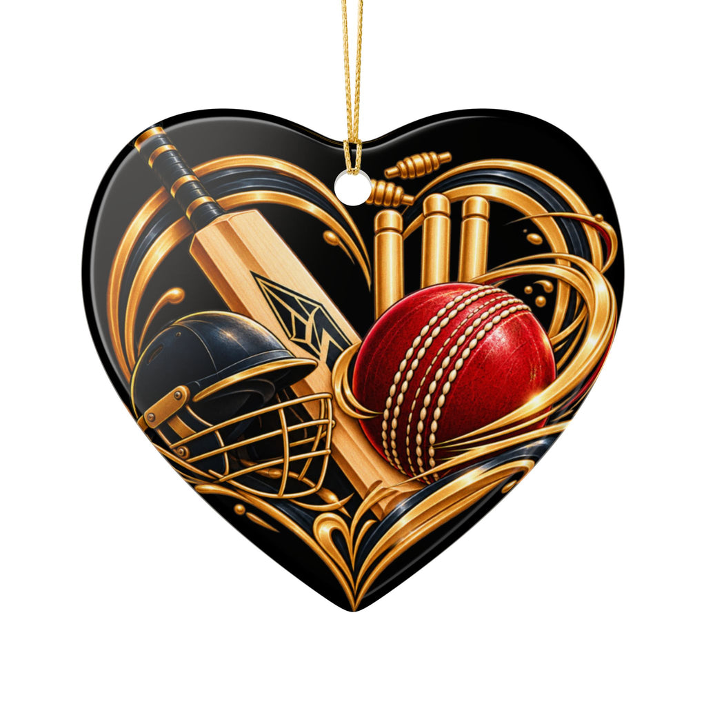 Cricket Heart Ornament  Ceramic Sports Decoration with Bat, Ball & Helmet