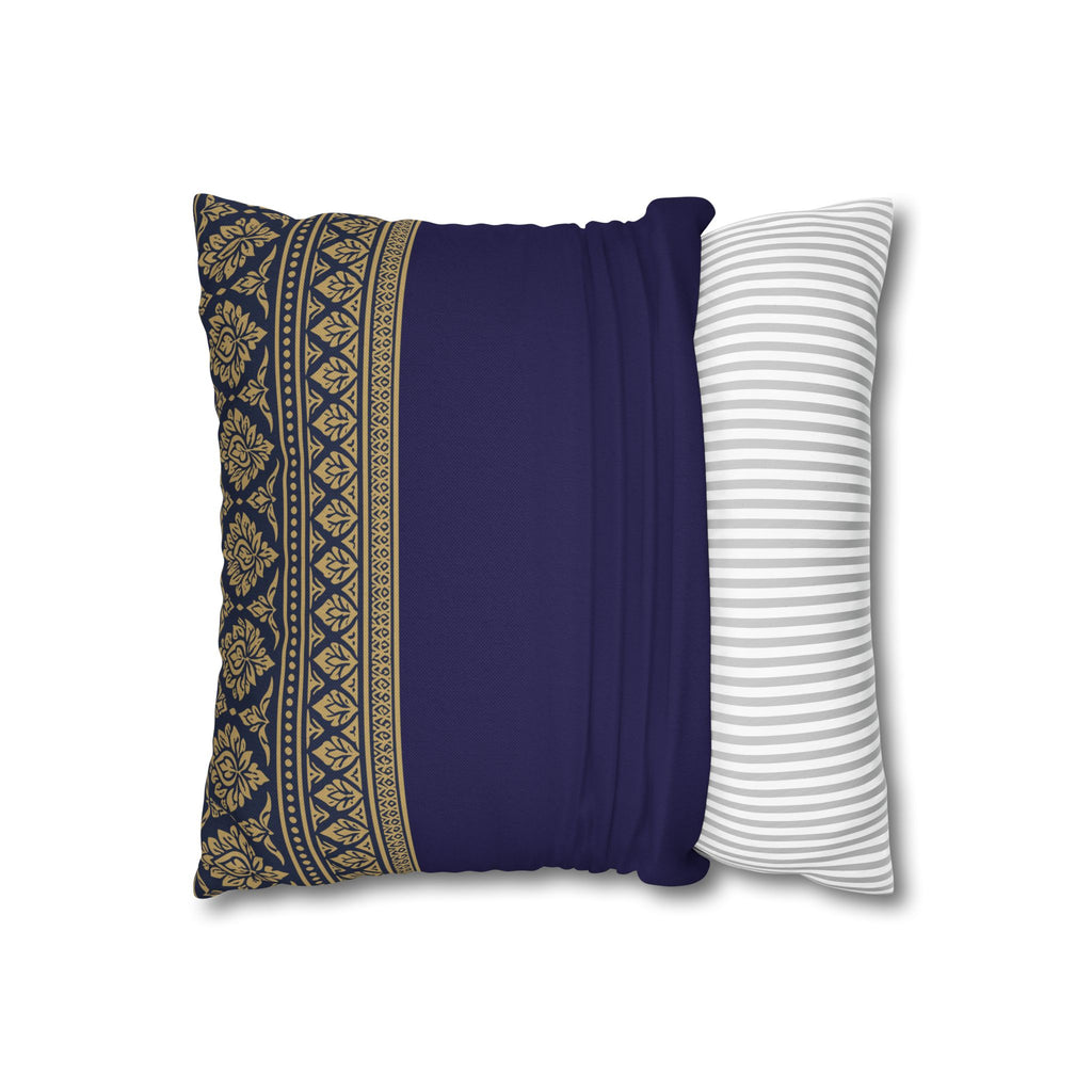 Navy & Gold Border Cushion Cover Sri Lankan Gift Pillowcase
