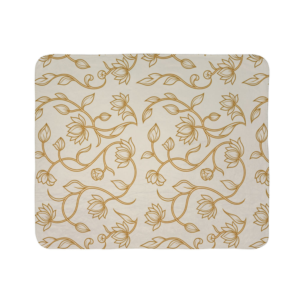 Ceylon Lotus Sherpa Blanket Sri Lankan Temple Flower Gold Botanical Fleece Throw