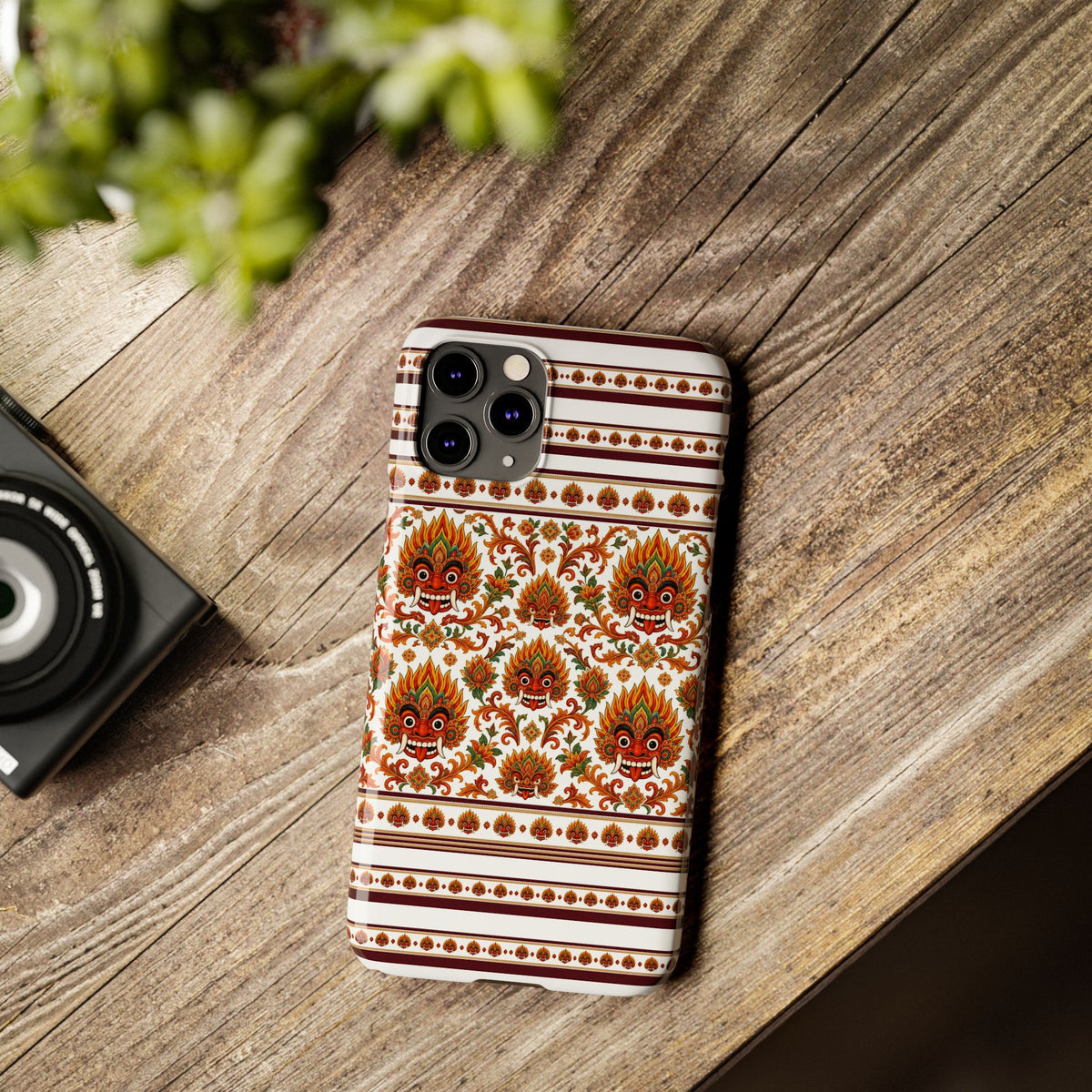 Sri Lankan Gift Slim Phone Case Raksha Floral Folk Mask Pattern