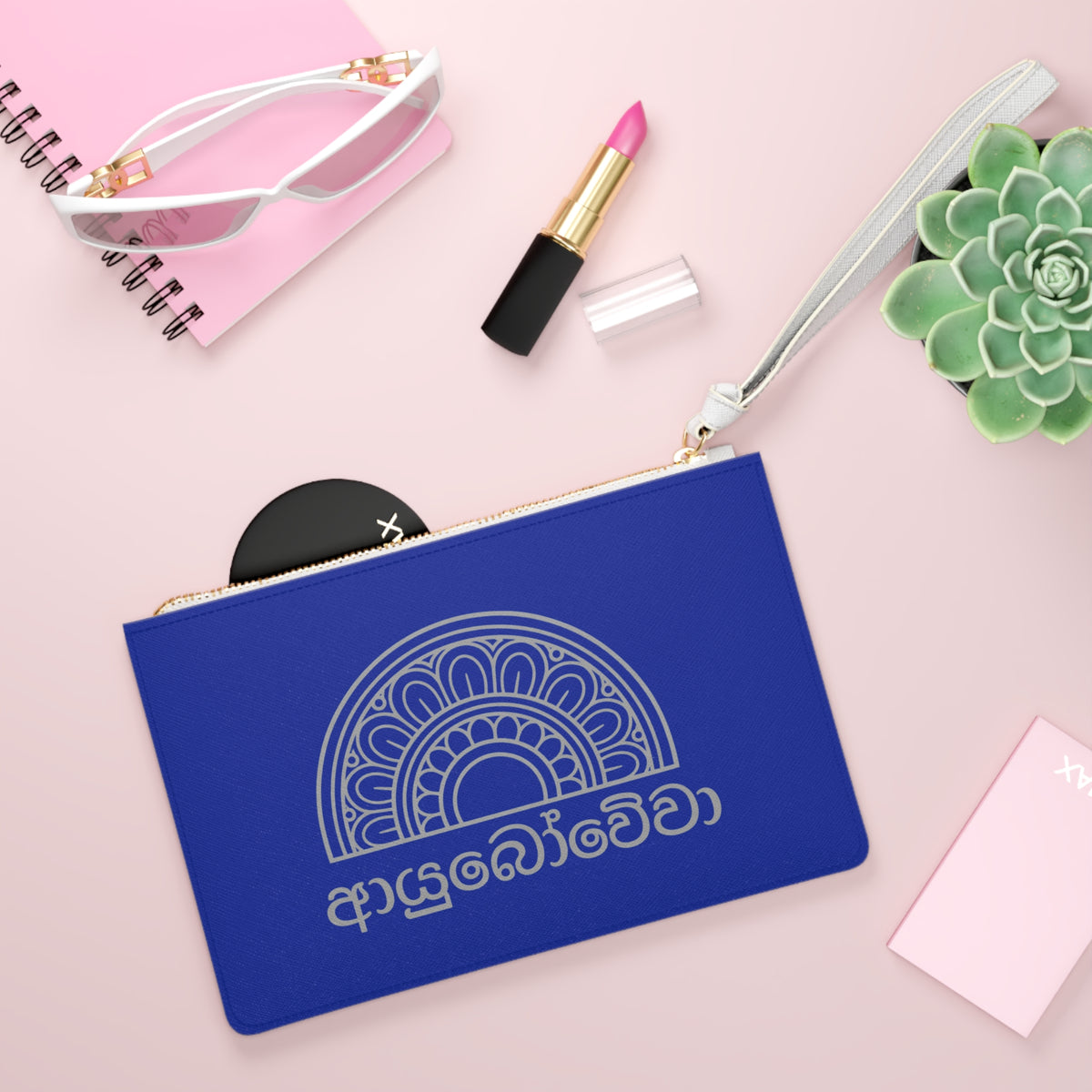 Sri Lankan Sinhala Script Clutch Bag | Cobalt Blue Wristlet