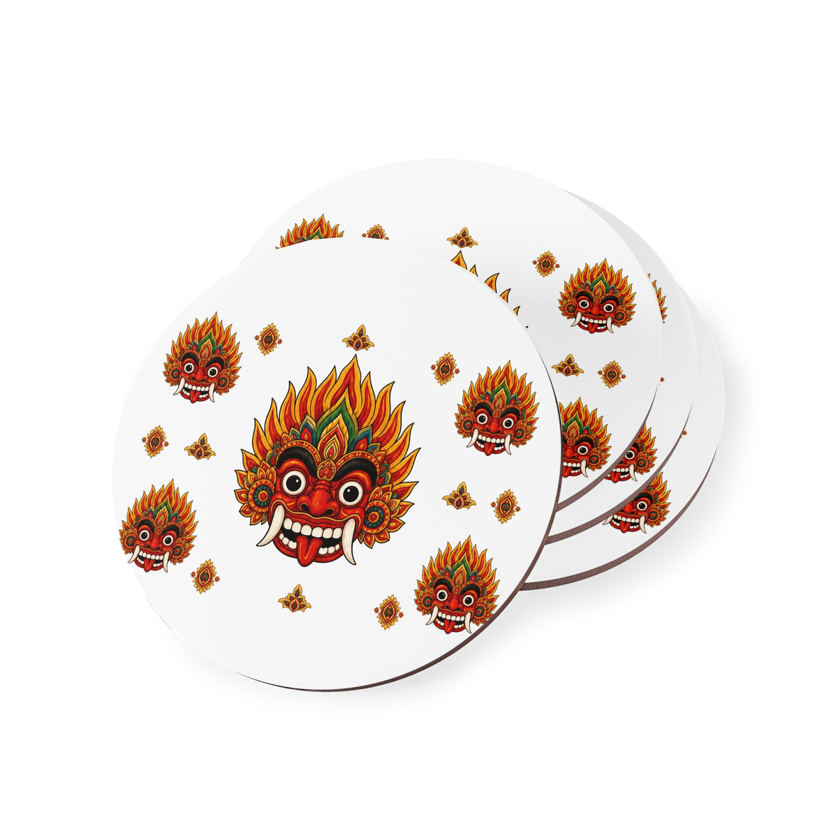 Raksha Mask Hardboard Coaster Set Sri Lankan Devil Dance Folk Art | Ceylon Culture Vibes