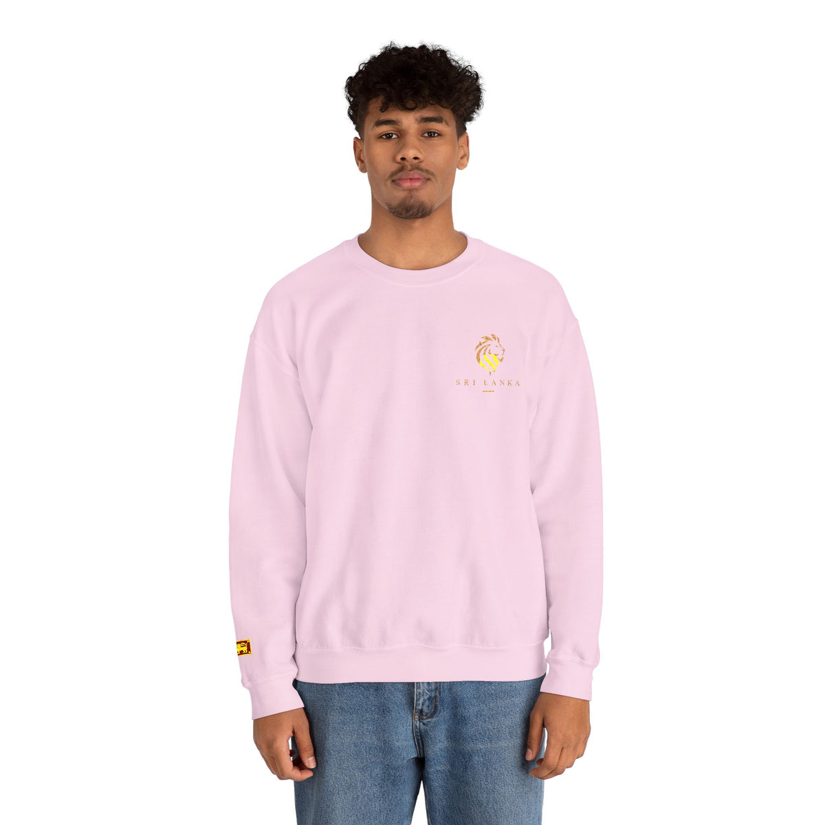 Embroideredlion face srilanka flag Minimal Palm Crest Sweatshirt — Small Tropical Logo Crewneck