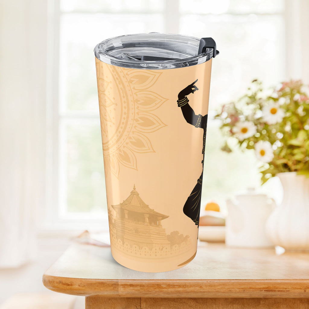Sri Lanka Kandyan Dancer Silhouette Tumbler 20oz | Gold & Black