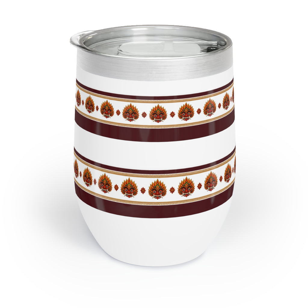 Raksha Mask Wine Tumbler Sri Lankan Devil Dance Border Stemless Cup | Ceylon Culture Vibes