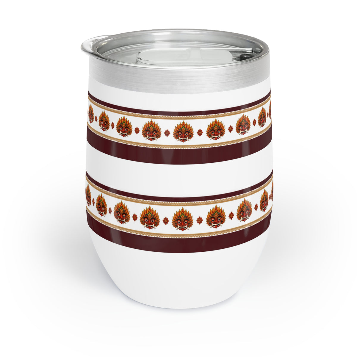 Raksha Mask Wine Tumbler Sri Lankan Devil Dance Border Stemless Cup | Ceylon Culture Vibes