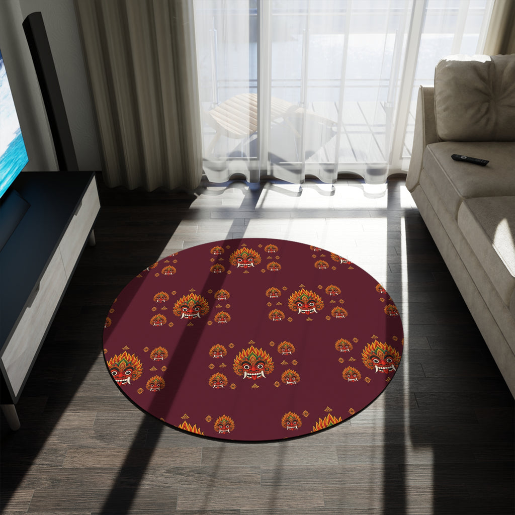 Raksha Mask Round Rug Deep Burgundy