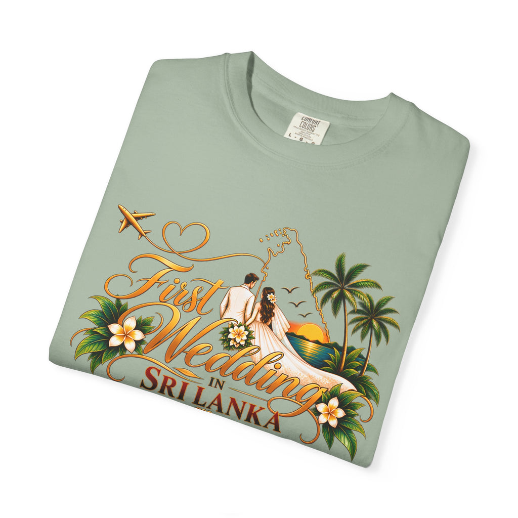 Sri Lanka Destination Wedding T-Shirt — "First Wedding Sri Lanka" Couple Tee (Roshini & Rohan 2026)
