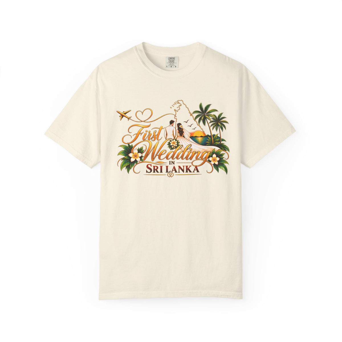 Sri Lanka Destination Wedding T-Shirt — "First Wedding Sri Lanka" Couple Tee (Roshini & Rohan 2026)