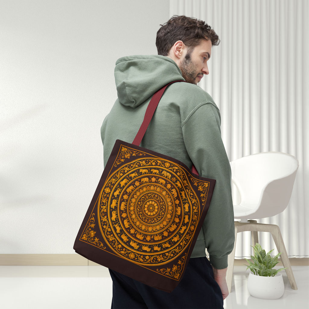 Sri Lankan Gift Tote Bag  Gold Elephant Mandala