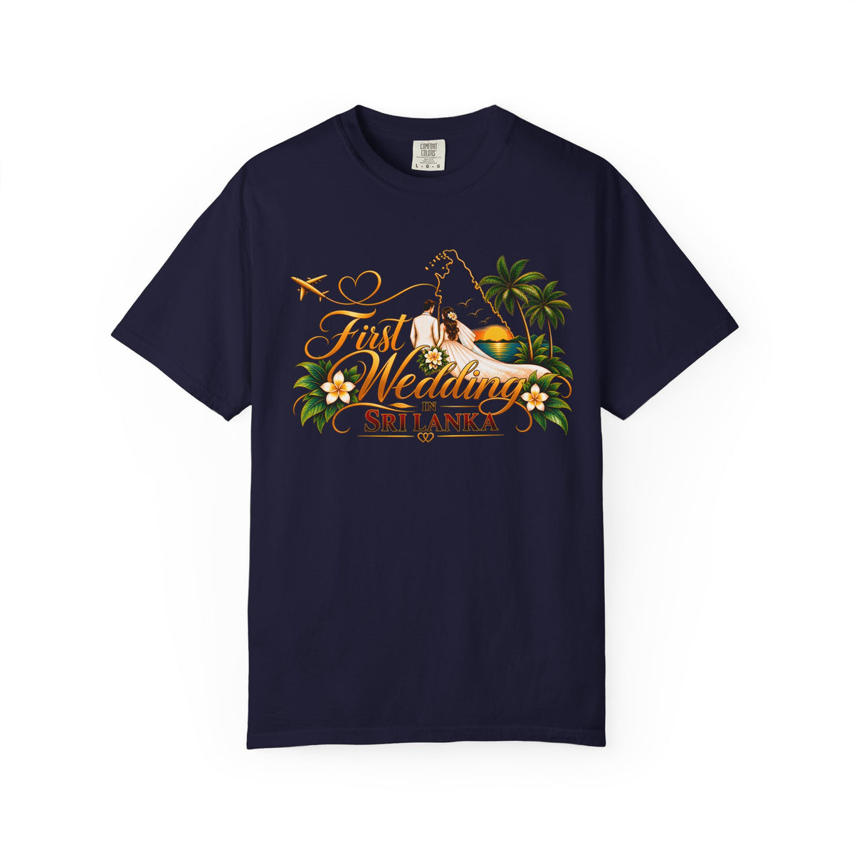Sri Lanka Destination Wedding T-Shirt — "First Wedding Sri Lanka" Couple Tee (Roshini & Rohan 2026)